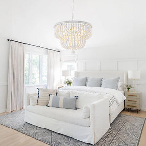 Chandelierias - Boho Glam 4 - Light Tiered Distressed White Wood Bead Chandelier - Chandeliers - White - 
