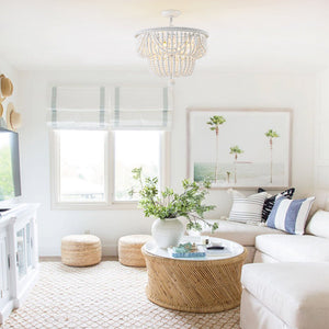 Chandelierias - Boho Glam 4 - Light Tiered Distressed White Wood Bead Chandelier - Chandeliers - White - 