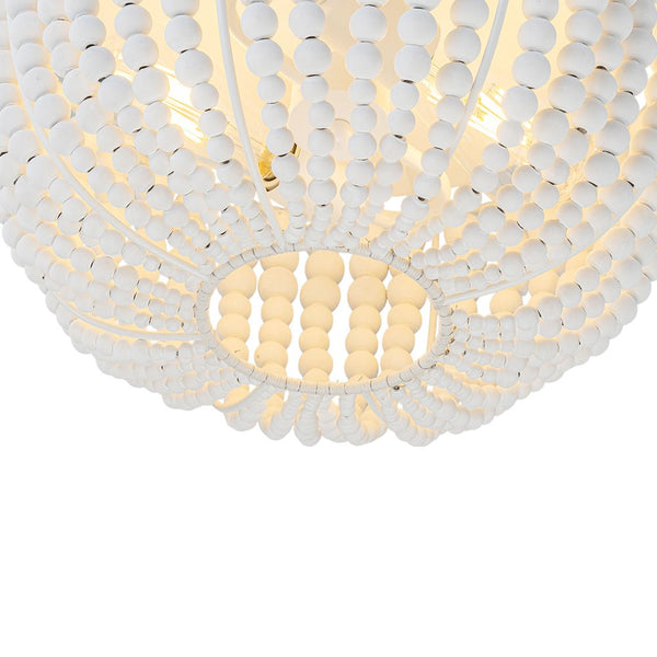 Chandelierias - Boho - style 2 - Light Wood Beads Drum Tassel Flush Mount - Flush Mount - Matte White - 