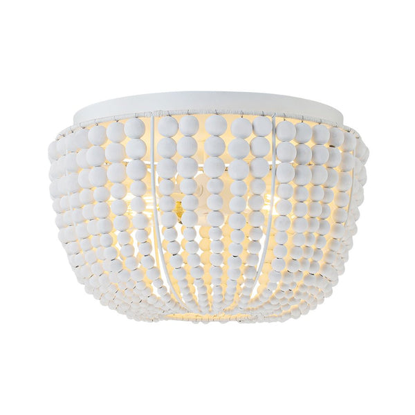 Chandelierias - Boho - style 2 - Light Wood Beads Drum Tassel Flush Mount - Flush Mount - Matte White - 
