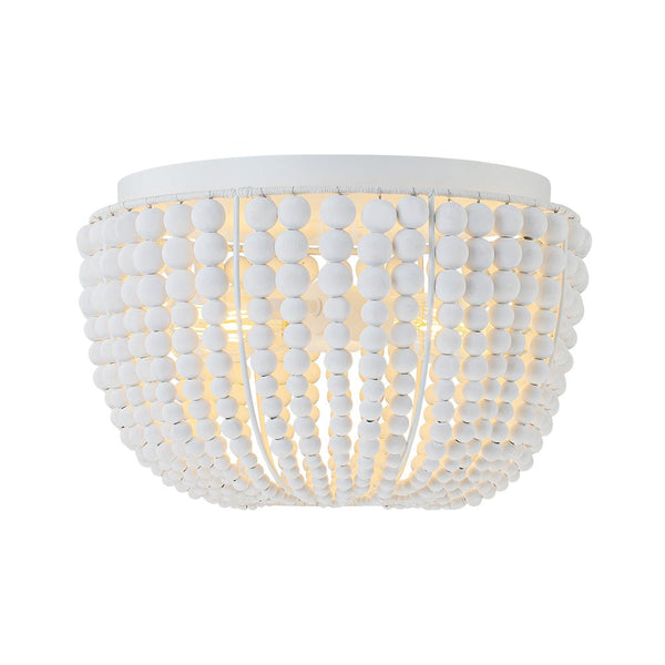 Chandelierias - Boho - style 2 - Light Wood Beads Drum Tassel Flush Mount - Flush Mount - Matte White - 