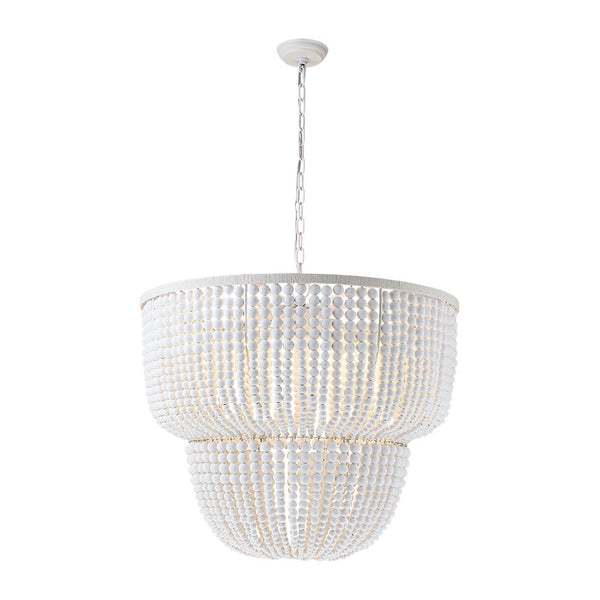 Chandelierias - Boho - style Dual - tier Cascading Washed White Wood Beads Chandelier - Chandeliers - Rustic White - 