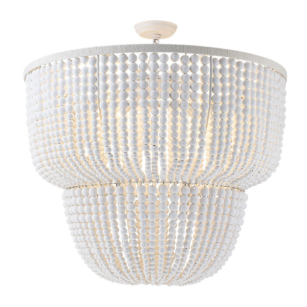 Chandelierias - Boho - style Dual - tier Cascading Washed White Wood Beads Chandelier - Chandeliers - Rustic White - 
