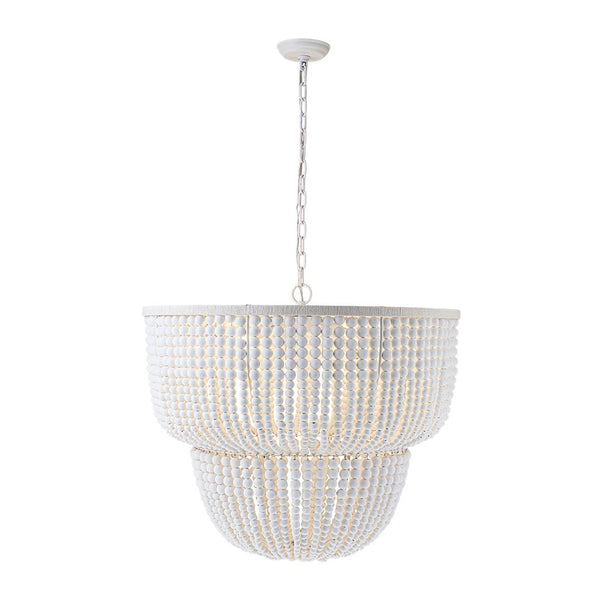 Chandelierias - Boho - style Dual - tier Cascading Washed White Wood Beads Chandelier - Chandeliers - Rustic White - 