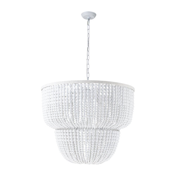 Chandelierias - Boho - style Dual - tier Cascading Washed White Wood Beads Chandelier - Chandeliers - Rustic White - 