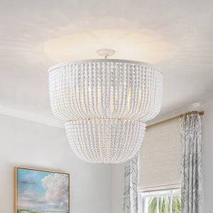 Chandelierias - Boho - style Dual - tier Cascading Washed White Wood Beads Chandelier - Chandeliers - Rustic White - 