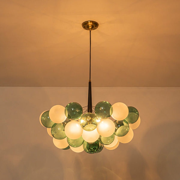 Chandelierias - Bold Glam 5 - Light Dual - tone Glass Color - blocked Bubble Cluster Chandelier - Chandeliers - Translucent Green & Opaque White - 