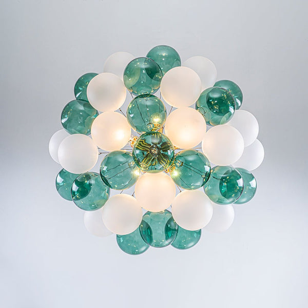 Chandelierias - Bold Glam 5 - Light Dual - tone Glass Color - blocked Bubble Cluster Chandelier - Chandeliers - Translucent Green & Opaque White - 