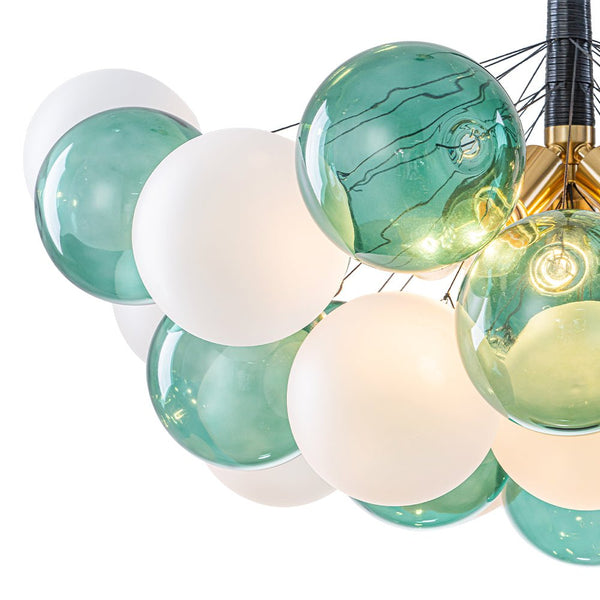 Chandelierias - Bold Glam 5 - Light Dual - tone Glass Color - blocked Bubble Cluster Chandelier - Chandeliers - Translucent Green & Opaque White - 
