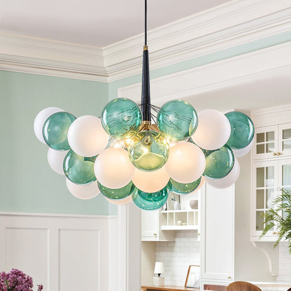 Chandelierias - Bold Glam 5 - Light Dual - tone Glass Color - blocked Bubble Cluster Chandelier - Chandeliers - Translucent Green & Opaque White - 