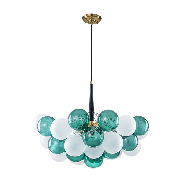 Chandelierias - Bold Glam 5 - Light Dual - tone Glass Color - blocked Bubble Cluster Chandelier - Chandeliers - Translucent Green & Opaque White - 