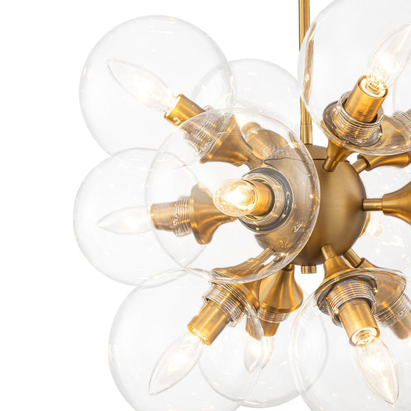 Chandelierias - Bold Mid - century 12 - Light Clear Glass Blooming Dandelion Sphere Chandelier - Chandeliers - Brass - 