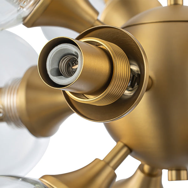 Chandelierias - Bold Mid - century 12 - Light Clear Glass Blooming Dandelion Sphere Chandelier - Chandeliers - Brass - 