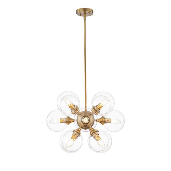 Chandelierias - Bold Mid - century 12 - Light Clear Glass Blooming Dandelion Sphere Chandelier - Chandeliers - Brass - 