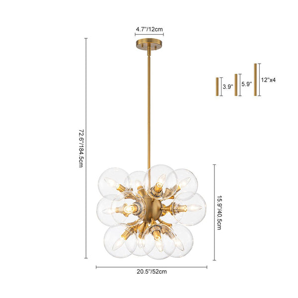 Chandelierias - Bold Mid - century 12 - Light Clear Glass Blooming Dandelion Sphere Chandelier - Chandeliers - Brass - 
