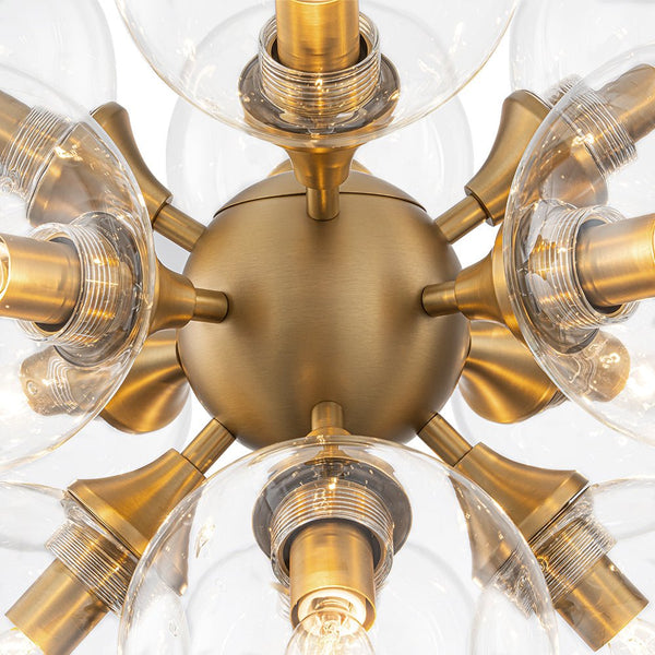 Chandelierias - Bold Mid - century 12 - Light Clear Glass Blooming Dandelion Sphere Chandelier - Chandeliers - Brass - 