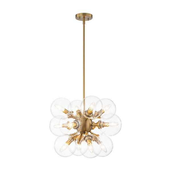 Chandelierias - Bold Mid - century 12 - Light Clear Glass Blooming Dandelion Sphere Chandelier - Chandeliers - Brass - 
