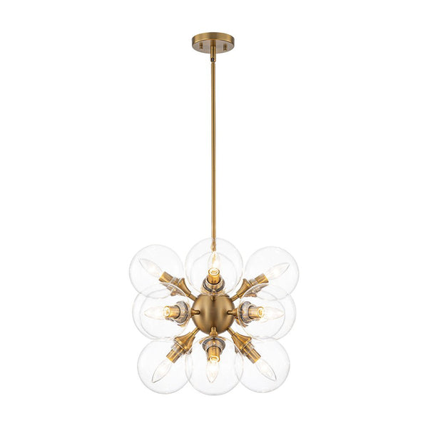 Chandelierias - Bold Mid - century 12 - Light Clear Glass Blooming Dandelion Sphere Chandelier - Chandeliers - Brass - 