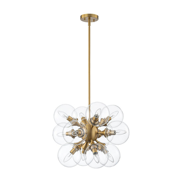 Chandelierias - Bold Mid - century 12 - Light Clear Glass Blooming Dandelion Sphere Chandelier - Chandeliers - Brass - 