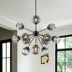 Chandelierias-Bold Modern 12-Light Ombre Glass Sputnik Sphere Chandelier-Chandeliers-Black-