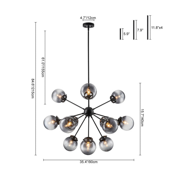 Chandelierias-Bold Modern 12-Light Ombre Glass Sputnik Sphere Chandelier-Chandeliers-Brass-