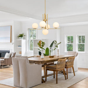 Chandelierias - Bold Modern 5 - Light Matte White Glass Globe Chandelier - Chandeliers - Brass - 