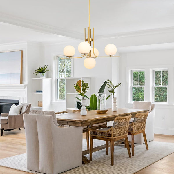 Chandelierias - Bold Modern 5 - Light Matte White Glass Globe Chandelier - Chandeliers - Brass - 