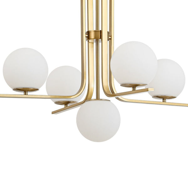 Chandelierias - Bold Modern 5 - Light Matte White Glass Globe Chandelier - Chandeliers - Brass - 