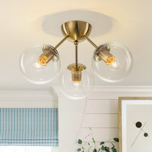 Chandelierias - Brass 3 - Light Sputnik Glass Globe Semi - flush Mount - Semi Flush - Clear - 