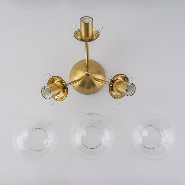 Chandelierias - Brass 3 - Light Sputnik Glass Globe Semi - flush Mount - Semi Flush - Clear - 