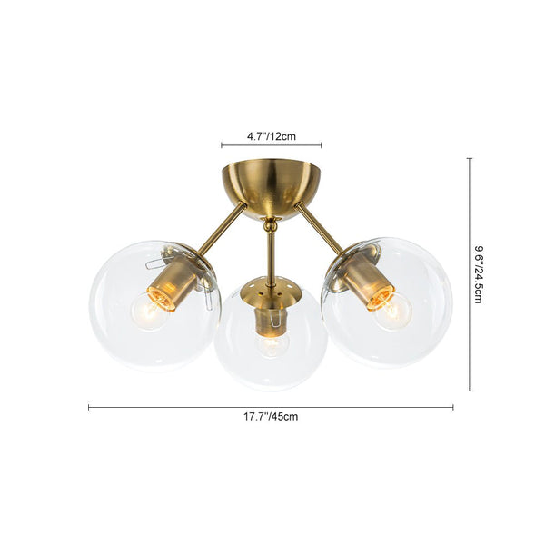 Chandelierias - Brass 3 - Light Sputnik Glass Globe Semi - flush Mount - Semi Flush - Clear - 