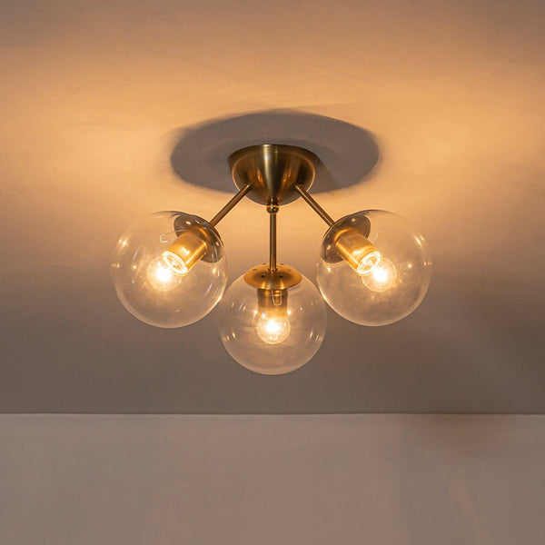 Chandelierias - Brass 3 - Light Sputnik Glass Globe Semi - flush Mount - Semi Flush - Clear - 