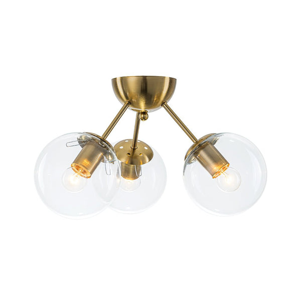 Chandelierias - Brass 3 - Light Sputnik Glass Globe Semi - flush Mount - Semi Flush - Clear - 