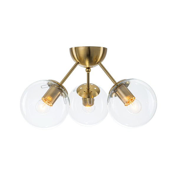 Chandelierias - Brass 3 - Light Sputnik Glass Globe Semi - flush Mount - Semi Flush - Clear - 