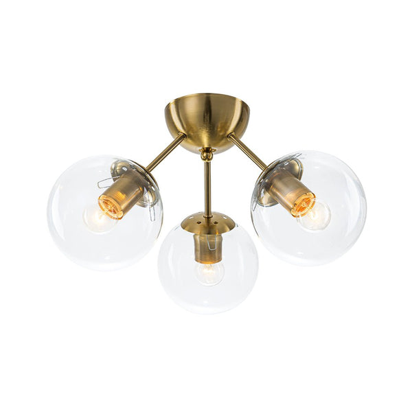 Chandelierias - Brass 3 - Light Sputnik Glass Globe Semi - flush Mount - Semi Flush - Clear - 