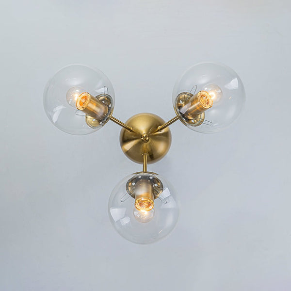 Chandelierias - Brass 3 - Light Sputnik Glass Globe Semi - flush Mount - Semi Flush - Clear - 