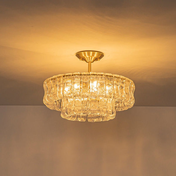 Chandelierias-Brass 6-Light Rippled Glass Tiered Semi-Flush Mount-Semi Flush-Brass-