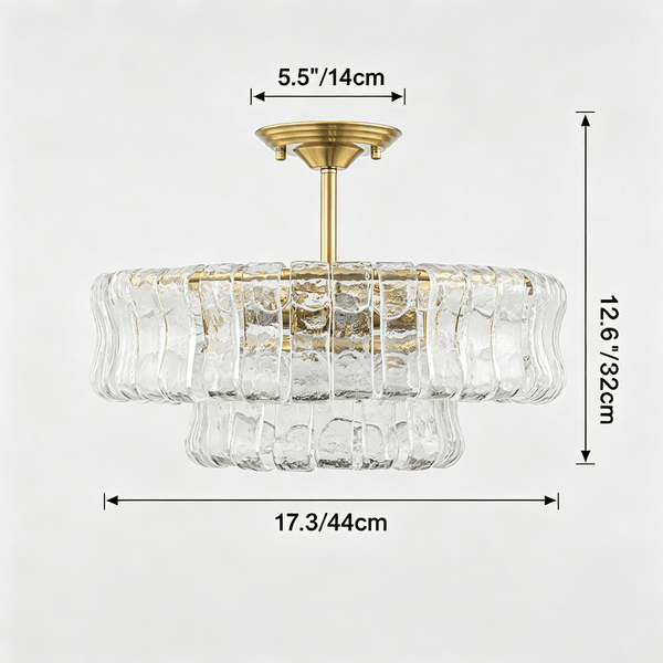 Chandelierias-Brass 6-Light Rippled Glass Tiered Semi-Flush Mount-Semi Flush-Brass-