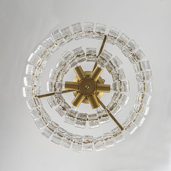 Chandelierias-Brass 6-Light Rippled Glass Tiered Semi-Flush Mount-Semi Flush-Brass-