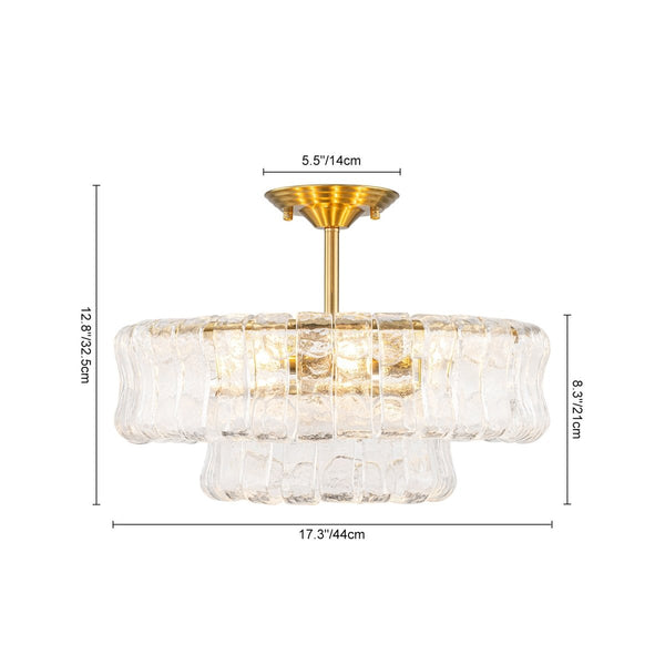 Chandelierias-Brass 6-Light Rippled Glass Tiered Semi-Flush Mount-Semi Flush-Brass-