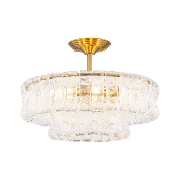 Chandelierias-Brass 6-Light Rippled Glass Tiered Semi-Flush Mount-Semi Flush-Brass-