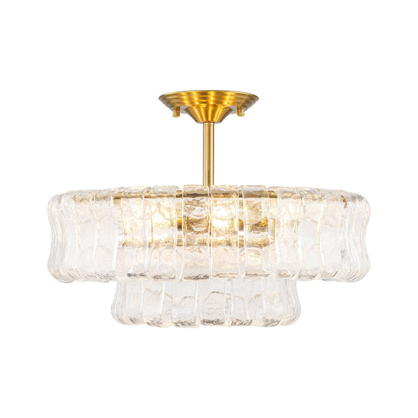 Chandelierias-Brass 6-Light Rippled Glass Tiered Semi-Flush Mount-Semi Flush-Brass-