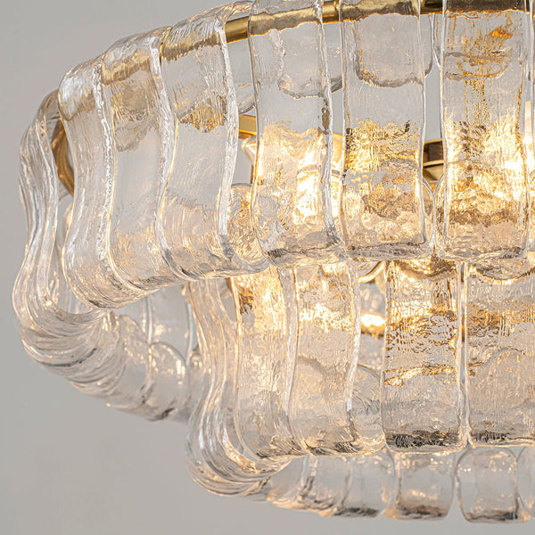 Chandelierias-Brass 6-Light Rippled Glass Tiered Semi-Flush Mount-Semi Flush-Brass-