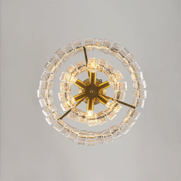 Chandelierias-Brass 6-Light Rippled Glass Tiered Semi-Flush Mount-Semi Flush-Brass-