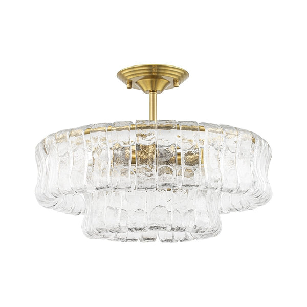 Chandelierias-Brass 6-Light Rippled Glass Tiered Semi-Flush Mount-Semi Flush-Brass-