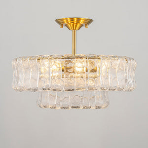 Chandelierias-Brass 6-Light Rippled Glass Tiered Semi-Flush Mount-Semi Flush-Brass-