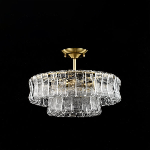 Chandelierias-Brass 6-Light Rippled Glass Tiered Semi-Flush Mount-Semi Flush-Brass-
