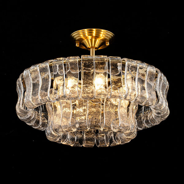 Chandelierias-Brass 6-Light Rippled Glass Tiered Semi-Flush Mount-Semi Flush-Brass-