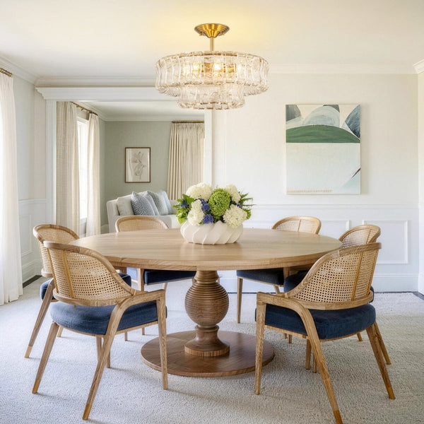 Chandelierias-Brass 6-Light Rippled Glass Tiered Semi-Flush Mount-Semi Flush-Brass-