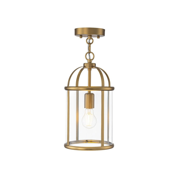 Chandelierias-Brass Mini Lantern Clear Glass Cylinder Single Pendant-Pendants-Brass-